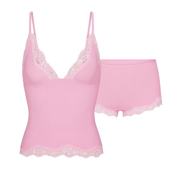 SKIMS FITS EVERYBODY LACE CAMI & BOY SHORTS SET BUBBLEGUM TONAL XS S M L XL NWT - Picture 3 of 6